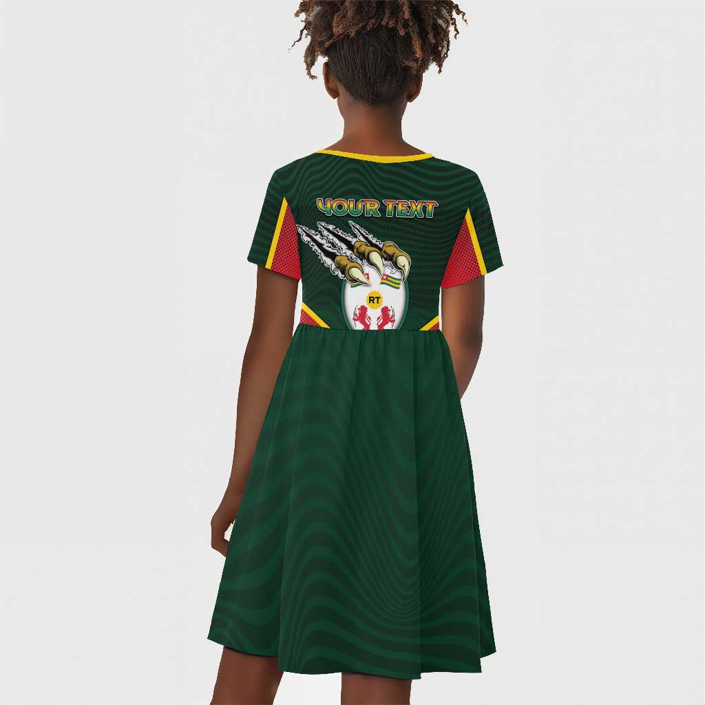 Personalized Togo Kid Short Sleeve Dress Lion Claw Flag Sport Style - Wonder Print Shop