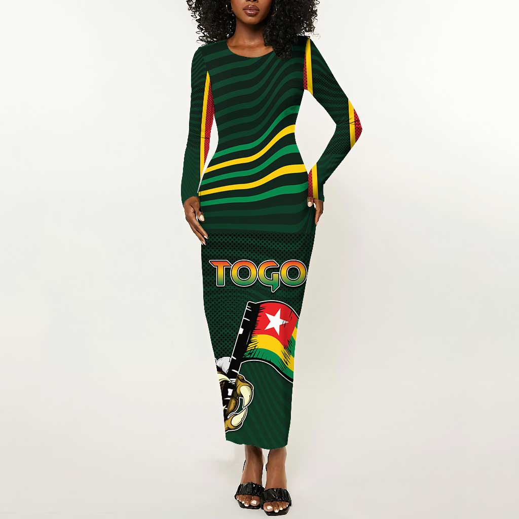 Personalized Togo Long Sleeve Bodycon Dress Lion Claw Flag Sport Style - Wonder Print Shop