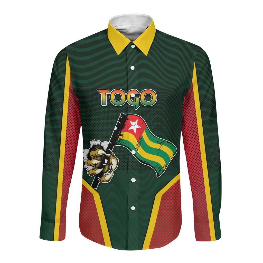 Personalized Togo Long Sleeve Button Shirt Lion Claw Flag Sport Style - Wonder Print Shop