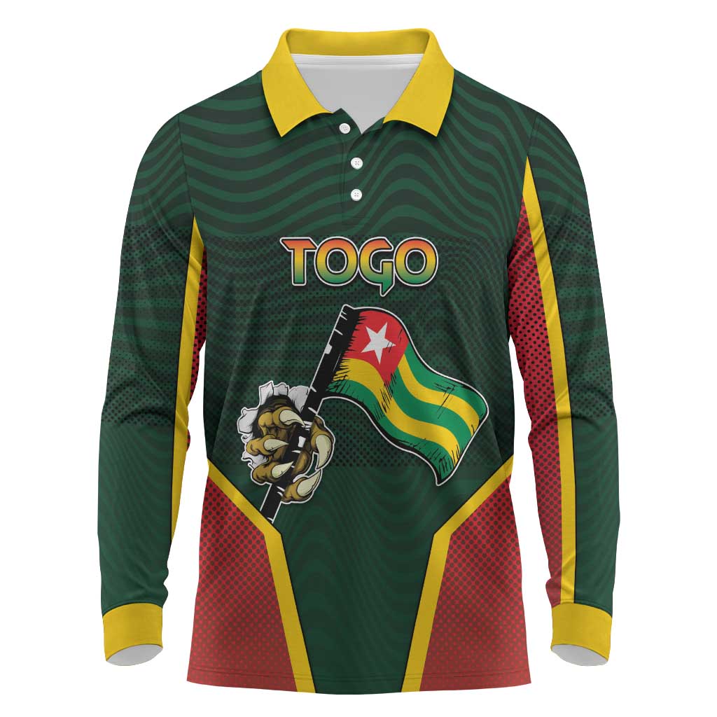 Personalized Togo Long Sleeve Polo Shirt Lion Claw Flag Sport Style - Wonder Print Shop