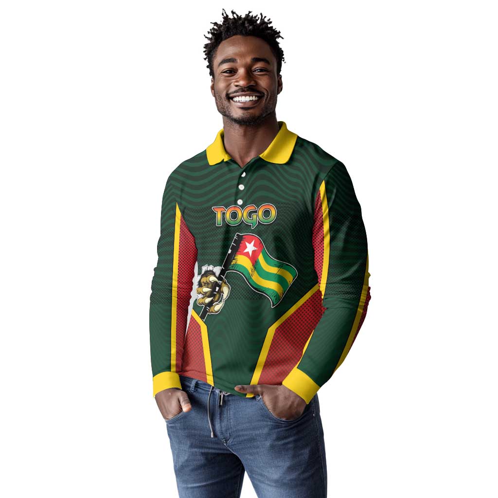 Personalized Togo Long Sleeve Polo Shirt Lion Claw Flag Sport Style - Wonder Print Shop