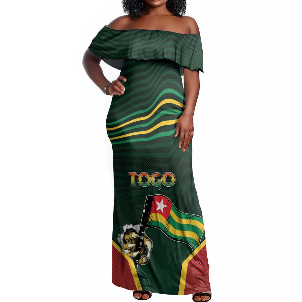 Personalized Togo Off Shoulder Maxi Dress Lion Claw Flag Sport Style - Wonder Print Shop