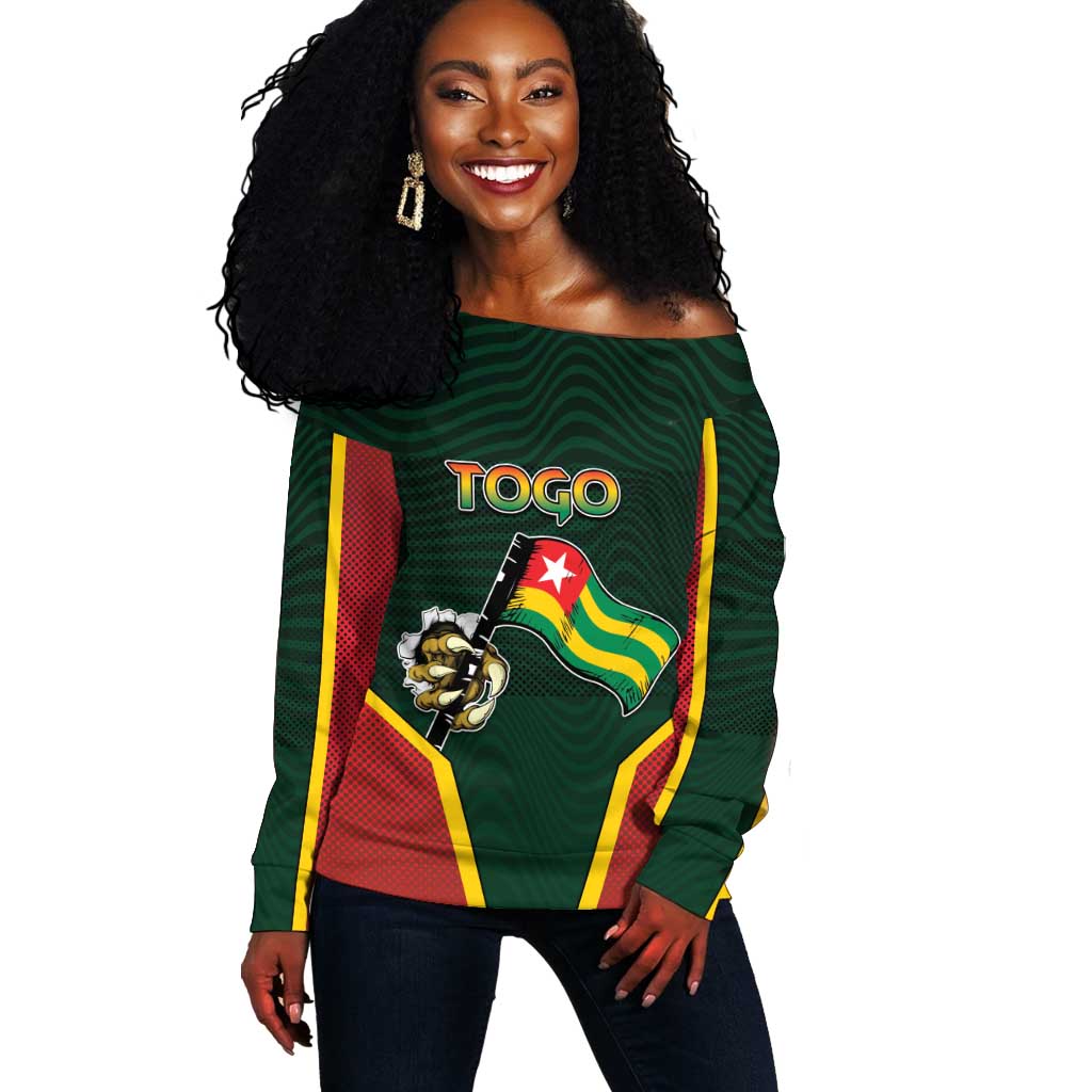Personalized Togo Off Shoulder Sweater Lion Claw Flag Sport Style - Wonder Print Shop