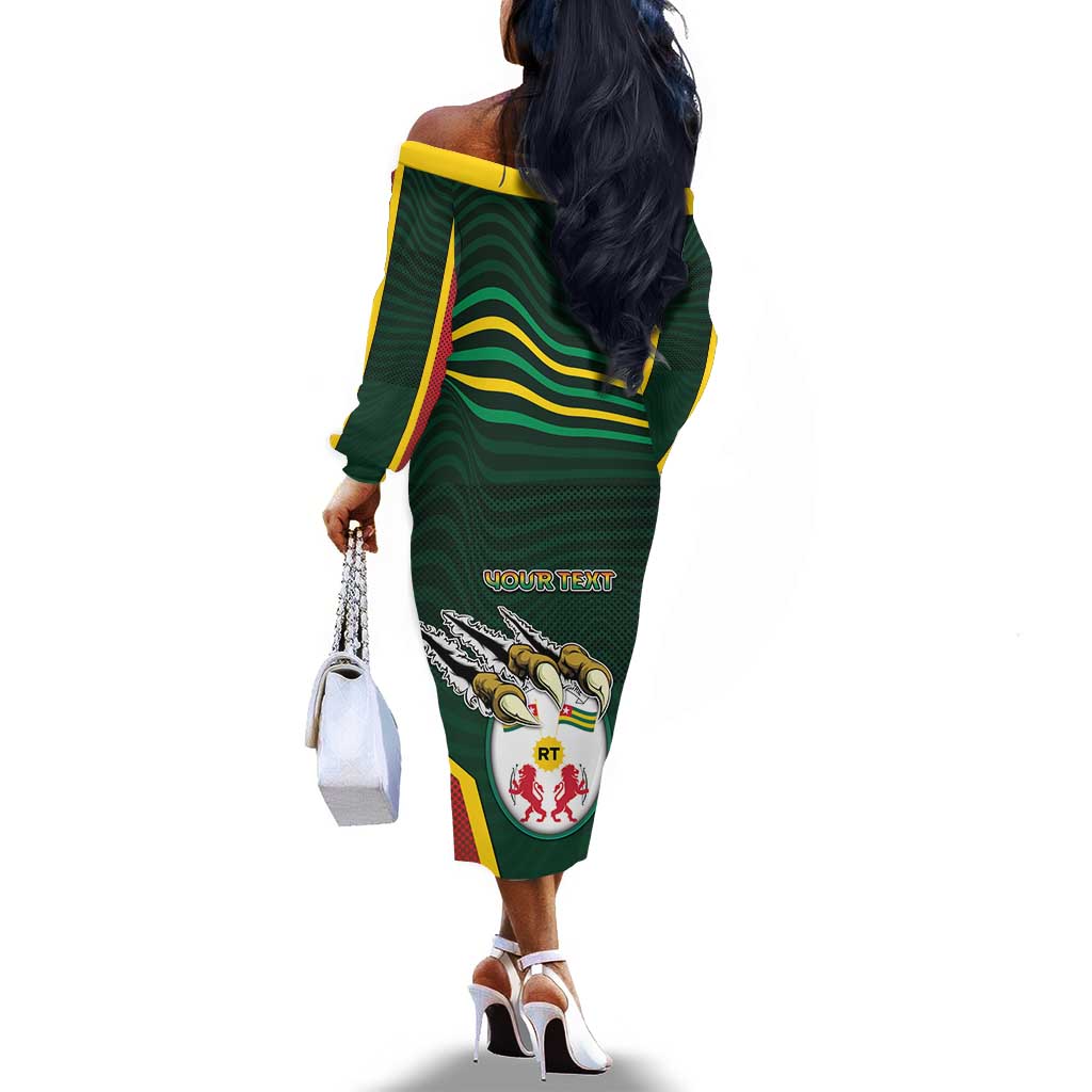 Personalized Togo Off The Shoulder Long Sleeve Dress Lion Claw Flag Sport Style - Wonder Print Shop