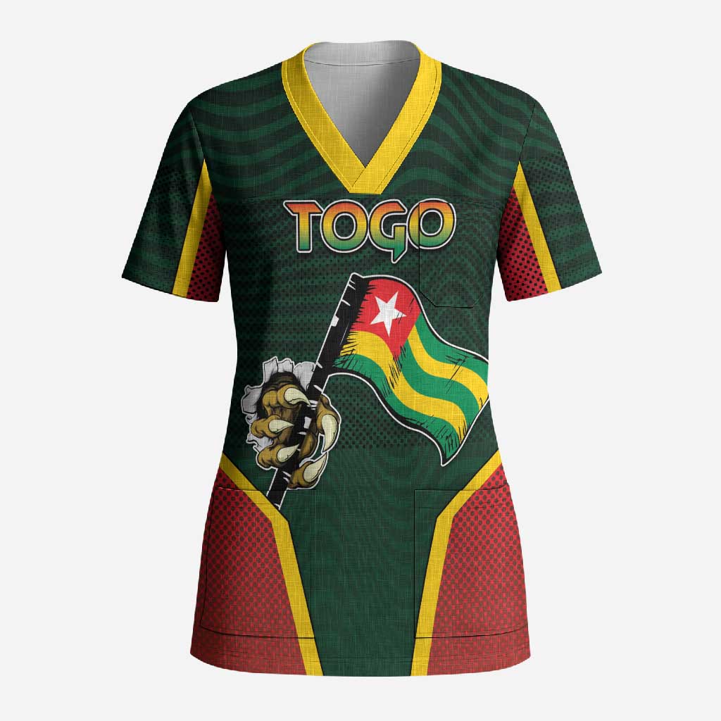 Personalized Togo Scrub Top Lion Claw Flag Sport Style - Wonder Print Shop