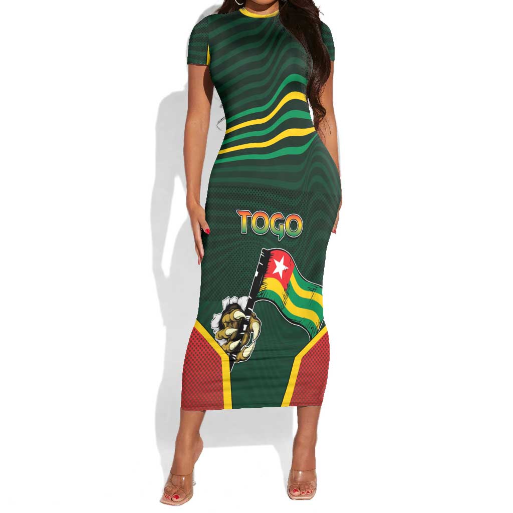 Personalized Togo Short Sleeve Bodycon Dress Lion Claw Flag Sport Style - Wonder Print Shop