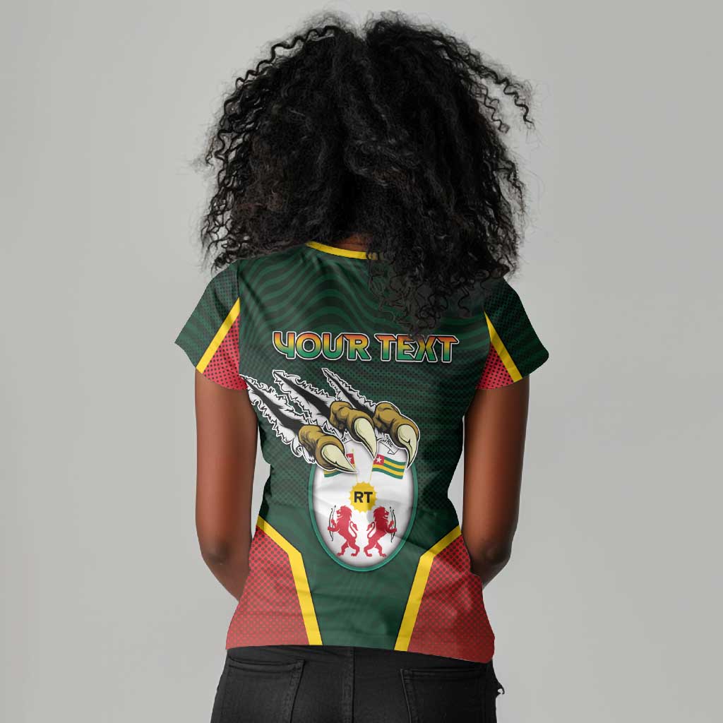 Personalized Togo Women V-Neck T-Shirt Lion Claw Flag Sport Style - undefined
