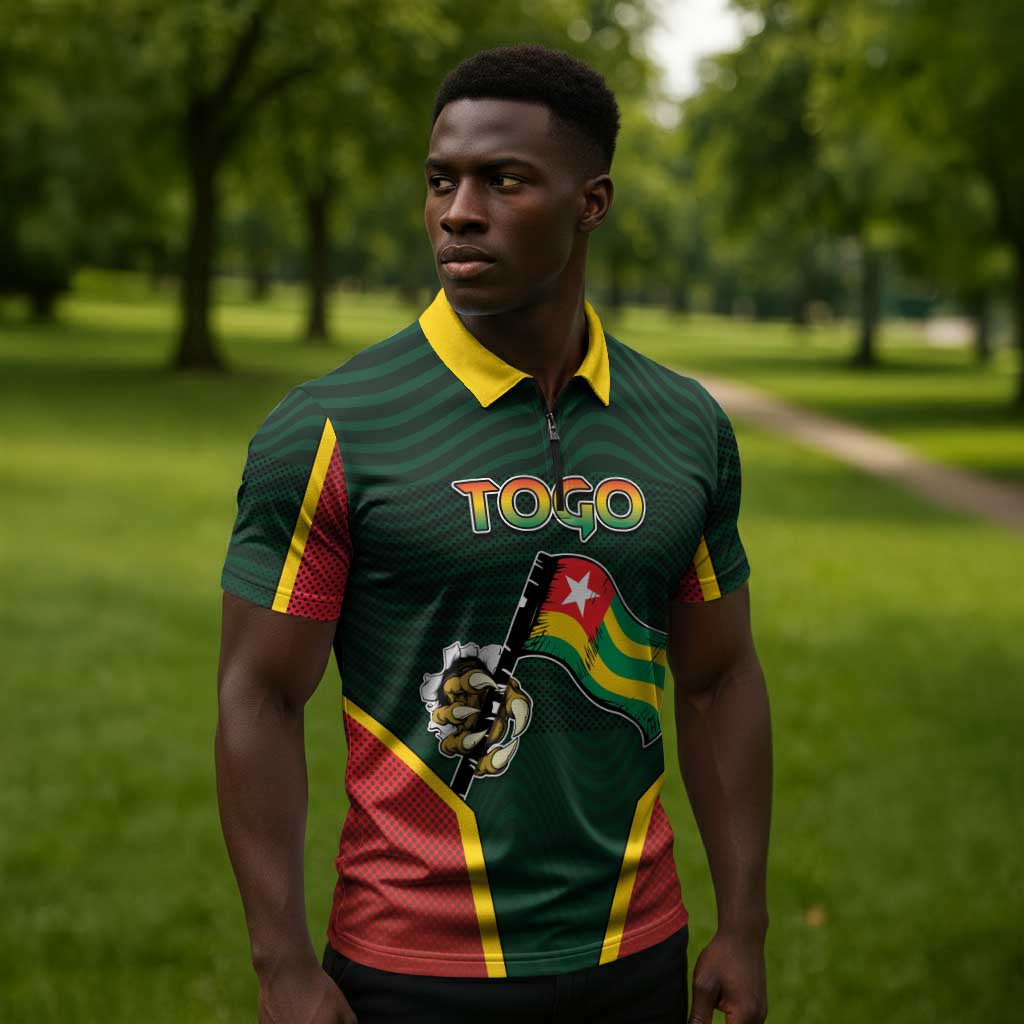 Personalized Togo Zipper Polo Shirt Lion Claw Flag Sport Style - Wonder Print Shop