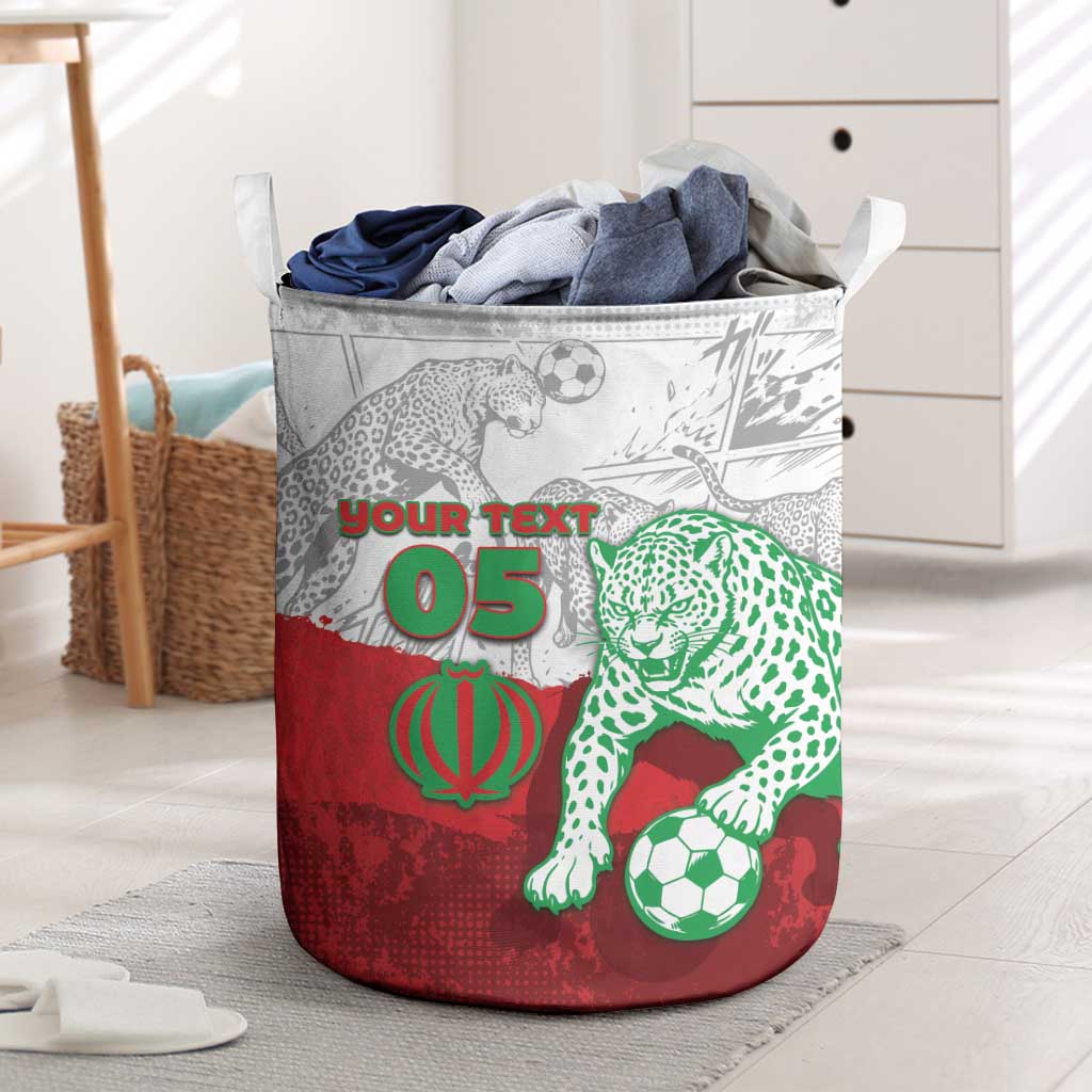 Custom Iran Football Laundry Basket Leopard Comic Manga Art Style