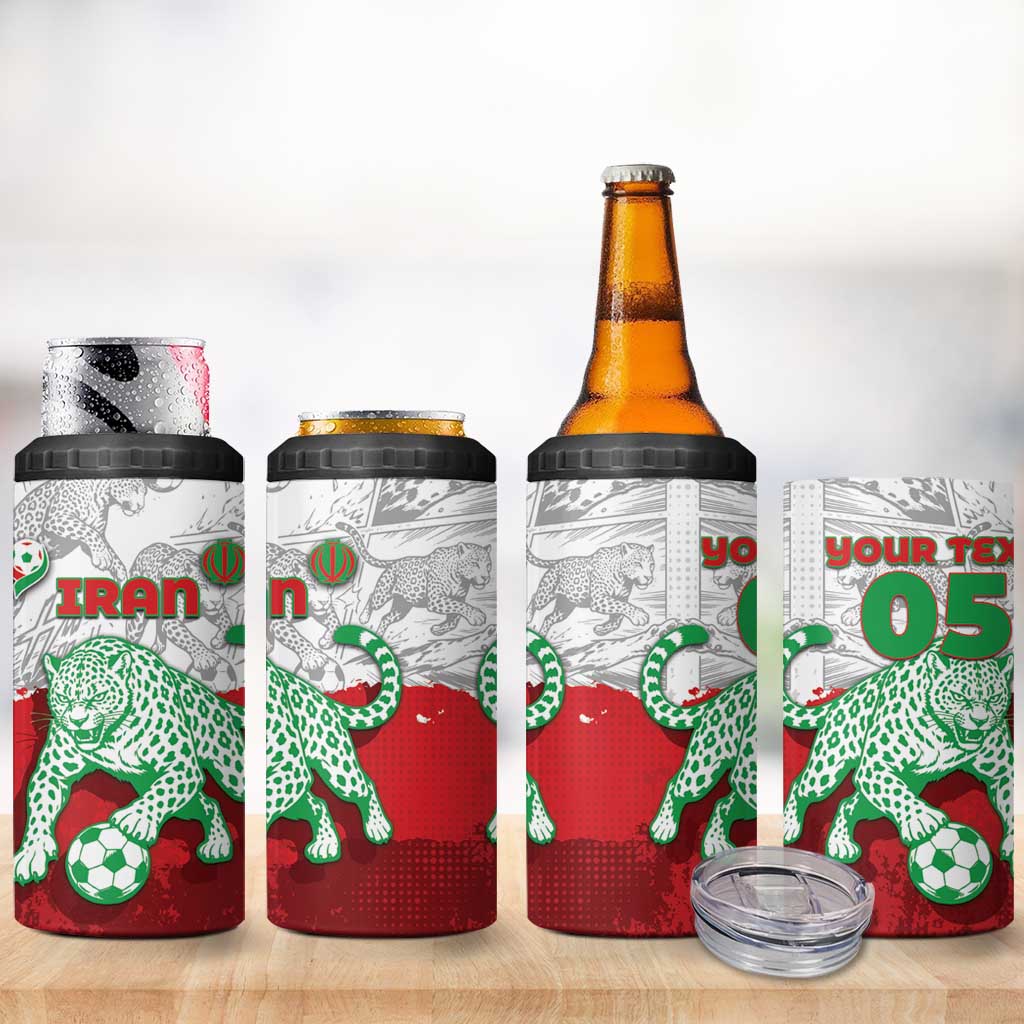 Custom Iran Football 4 in 1 Can Cooler Tumbler Leopard Comic Manga Art Style