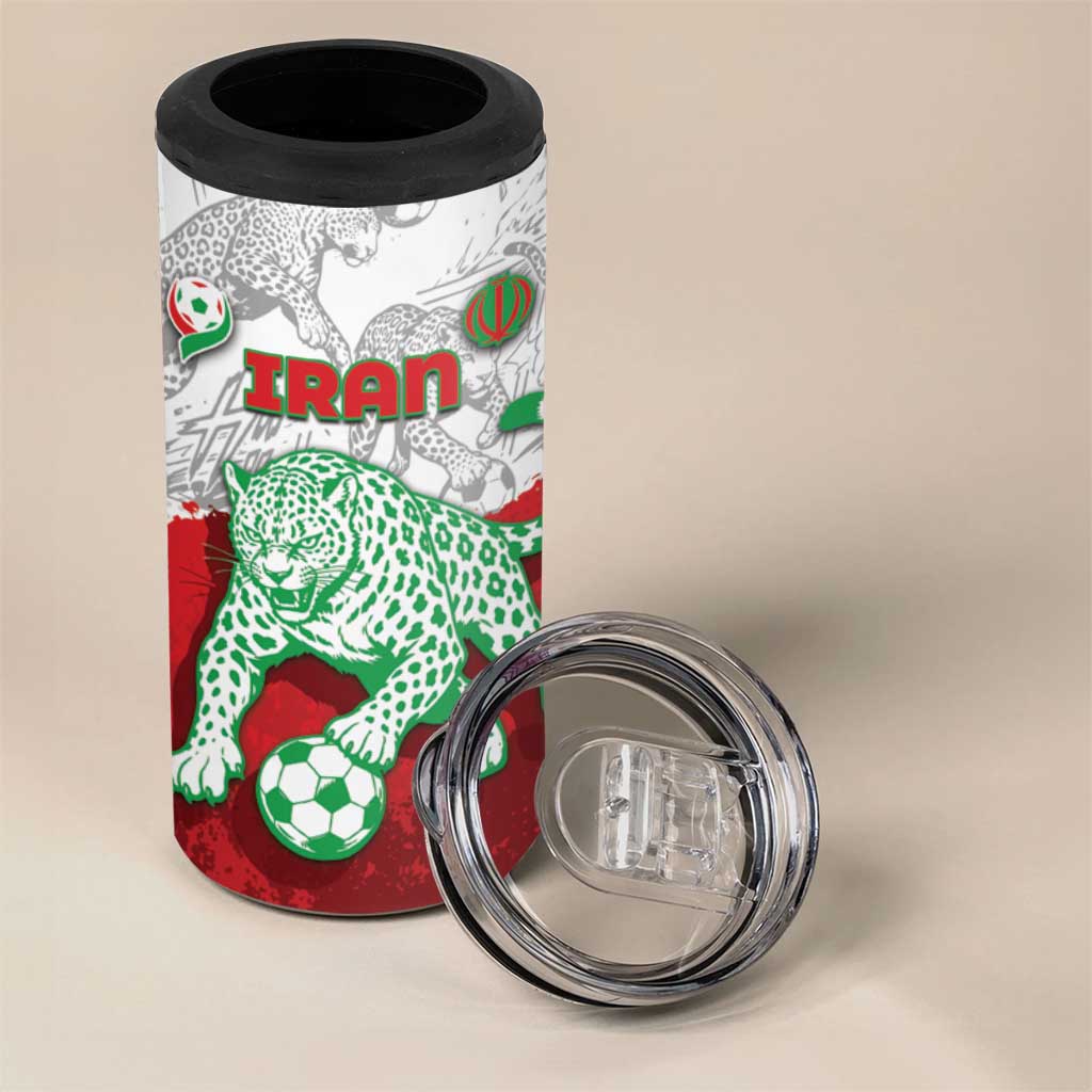 Custom Iran Football 4 in 1 Can Cooler Tumbler Leopard Comic Manga Art Style