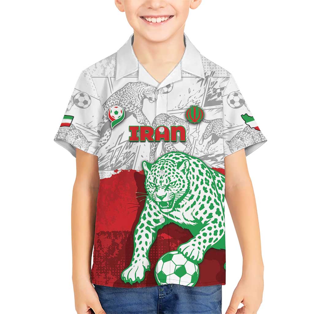 Custom Iran Football Kid Hawaiian Shirt Leopard Comic Manga Art Style