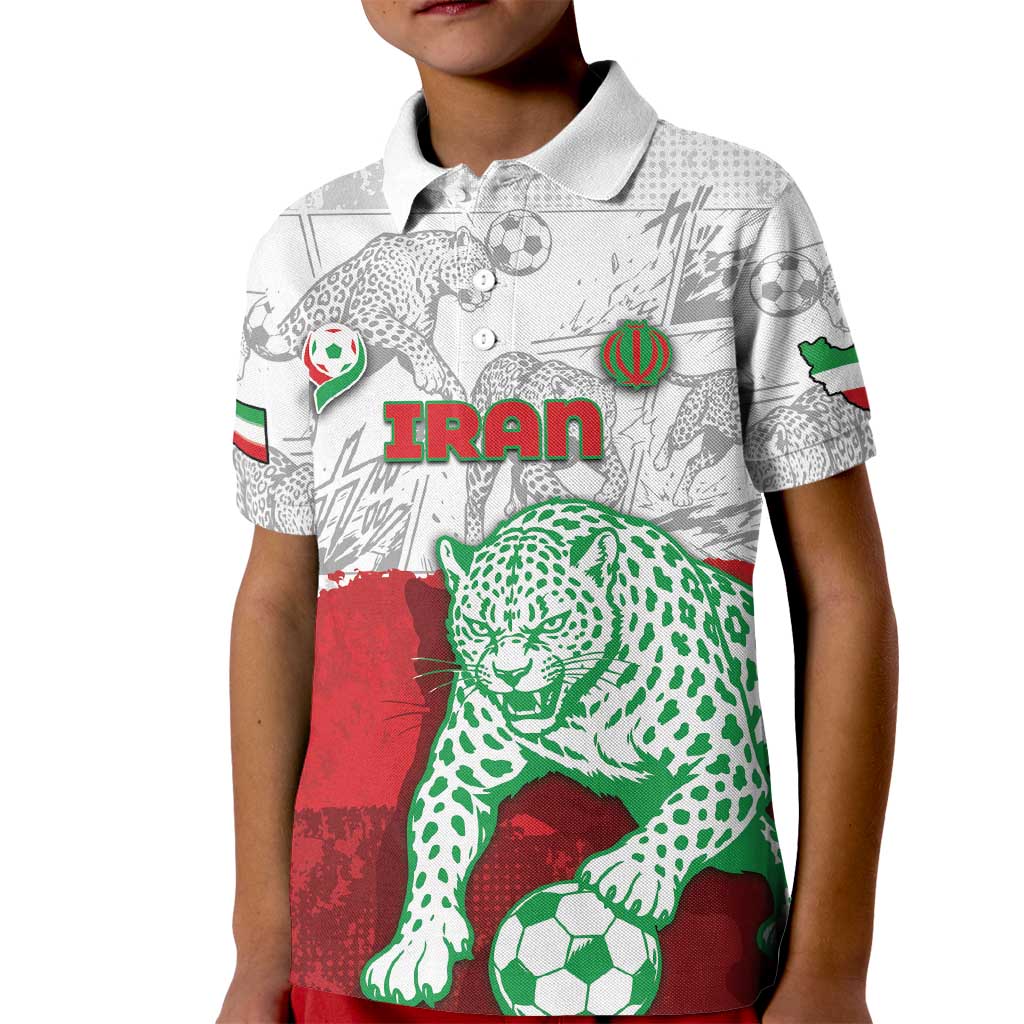 Custom Iran Football Kid Polo Shirt Leopard Comic Manga Art Style