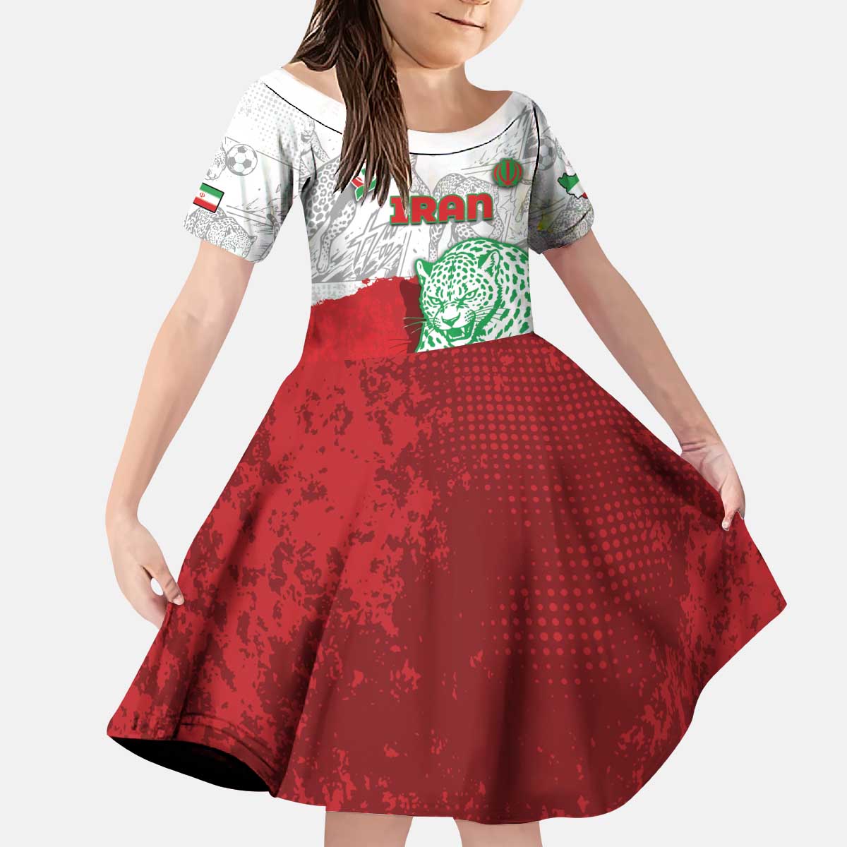 Custom Iran Football Kid Short Sleeve Dress Leopard Comic Manga Art Style