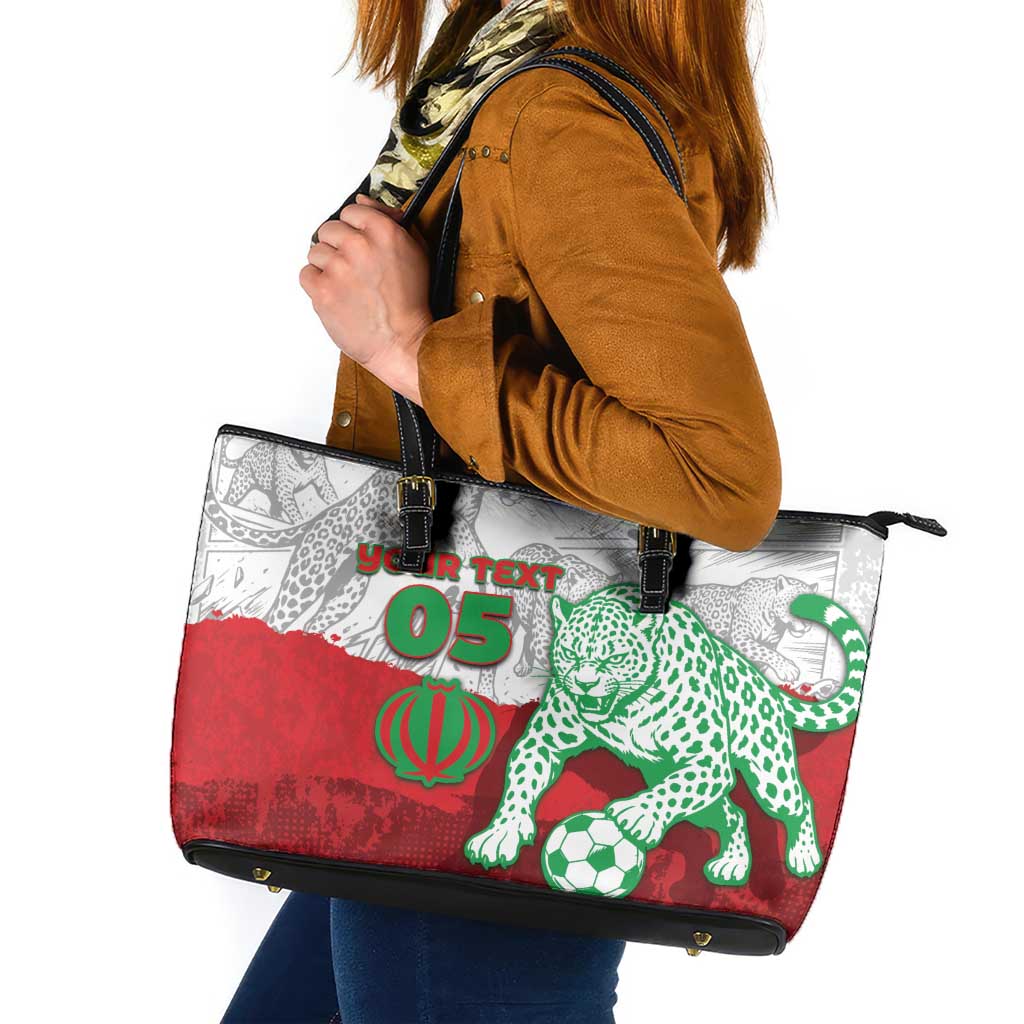 Custom Iran Football Leather Tote Bag Leopard Comic Manga Art Style