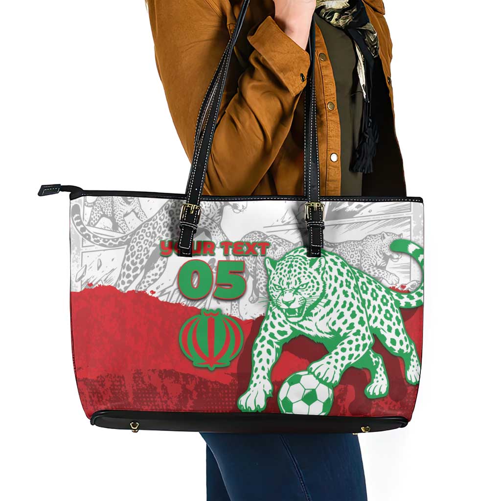 Custom Iran Football Leather Tote Bag Leopard Comic Manga Art Style