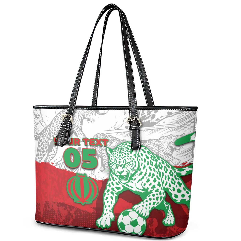 Custom Iran Football Leather Tote Bag Leopard Comic Manga Art Style
