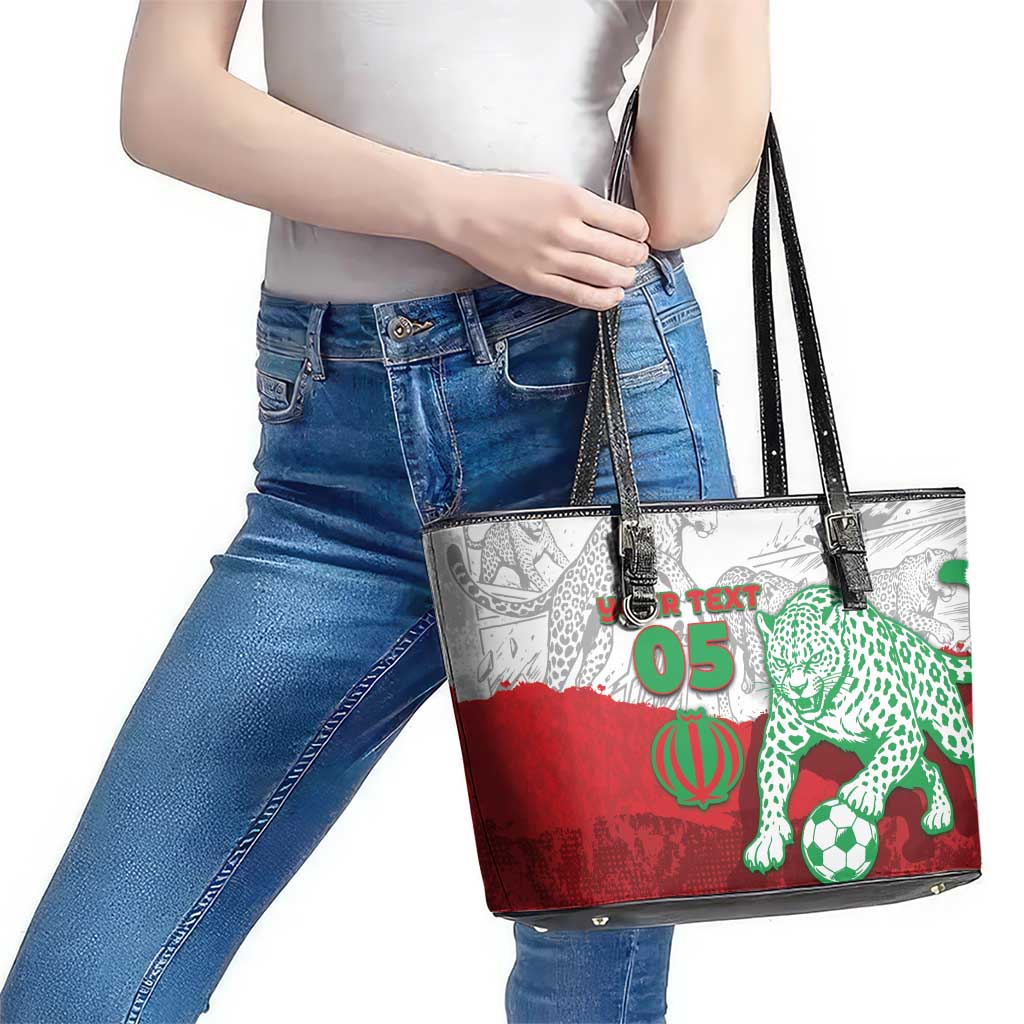 Custom Iran Football Leather Tote Bag Leopard Comic Manga Art Style