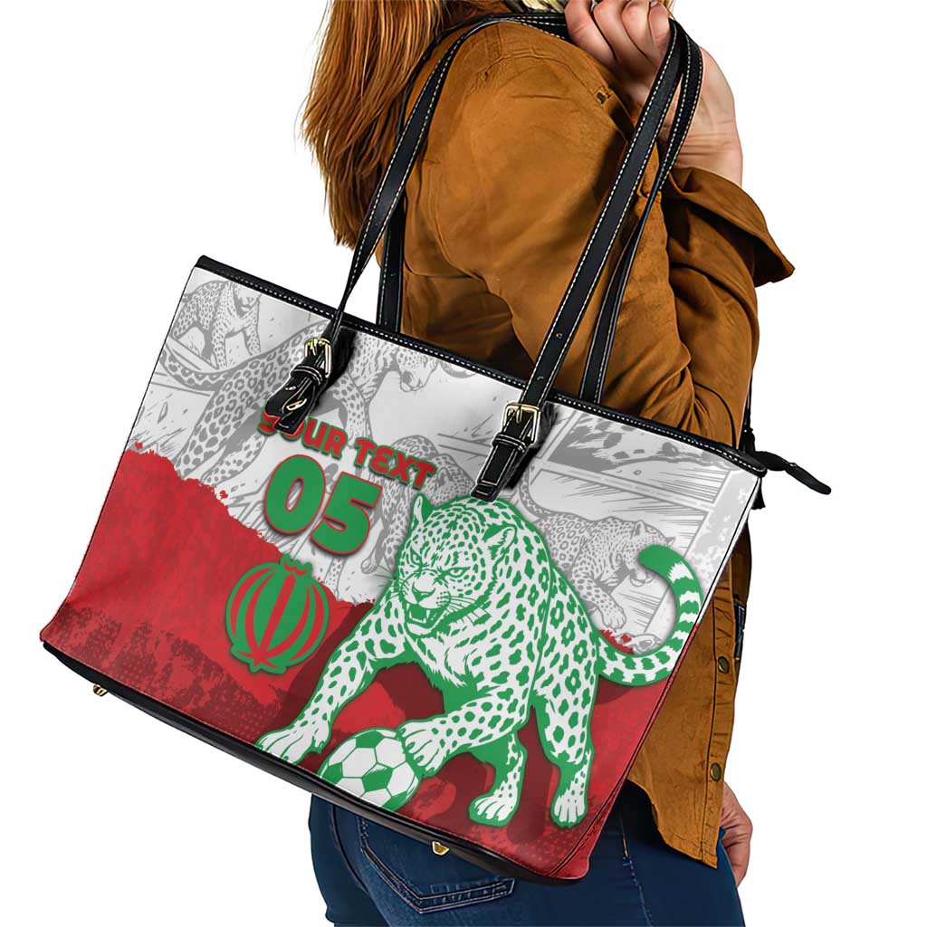 Custom Iran Football Leather Tote Bag Leopard Comic Manga Art Style