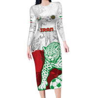 Custom Iran Football Long Sleeve Bodycon Dress Leopard Comic Manga Art Style