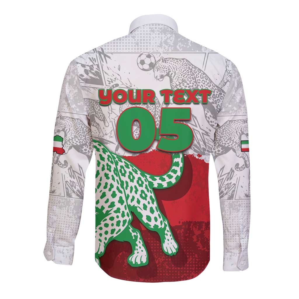 Custom Iran Football Long Sleeve Button Shirt Leopard Comic Manga Art Style