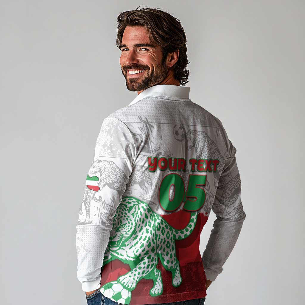 Custom Iran Football Long Sleeve Polo Shirt Leopard Comic Manga Art Style
