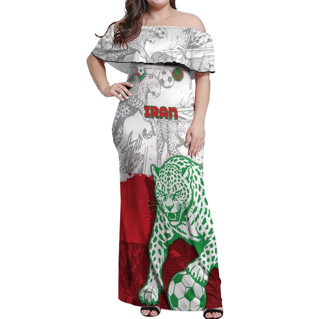 Custom Iran Football Off Shoulder Maxi Dress Leopard Comic Manga Art Style