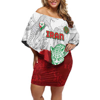 Custom Iran Football Off Shoulder Short Dress Leopard Comic Manga Art Style