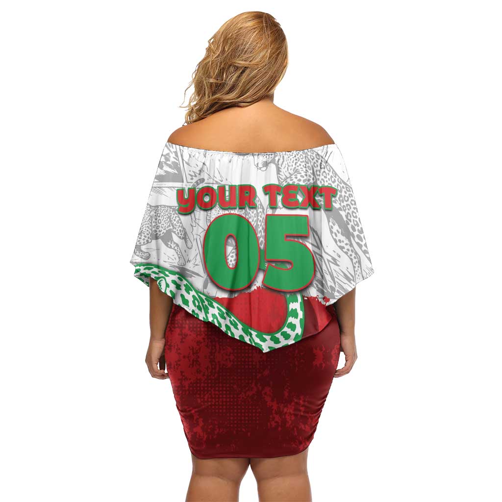 Custom Iran Football Off Shoulder Short Dress Leopard Comic Manga Art Style