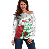 Custom Iran Football Off Shoulder Sweater Leopard Comic Manga Art Style