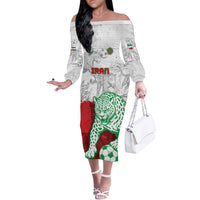 Custom Iran Football Off The Shoulder Long Sleeve Dress Leopard Comic Manga Art Style