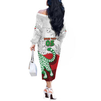 Custom Iran Football Off The Shoulder Long Sleeve Dress Leopard Comic Manga Art Style
