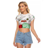 Custom Iran Football Raglan Cropped T Shirt Leopard Comic Manga Art Style
