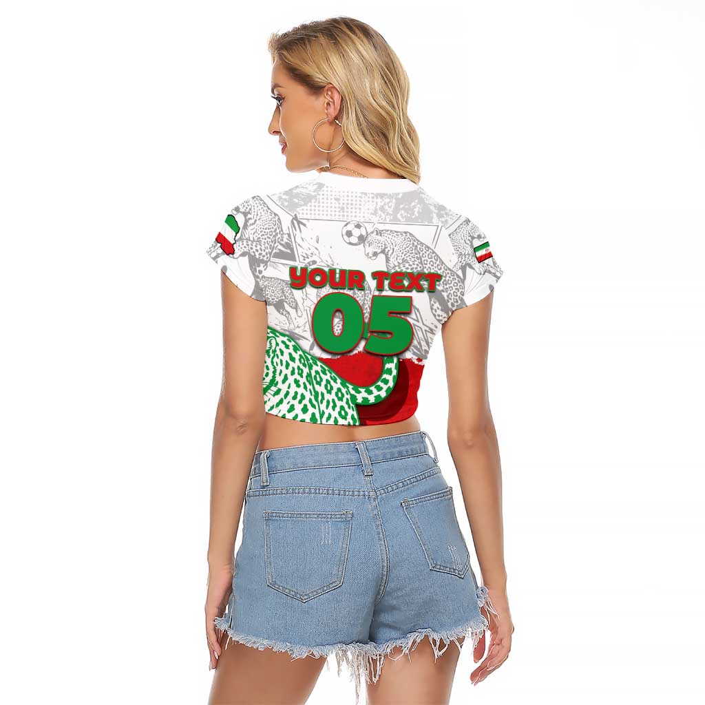 Custom Iran Football Raglan Cropped T Shirt Leopard Comic Manga Art Style
