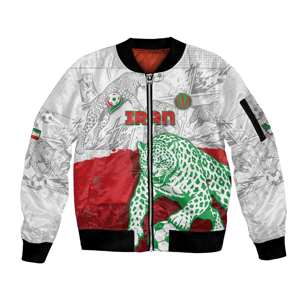 Custom Iran Football Sleeve Zip Bomber Jacket Leopard Comic Manga Art Style