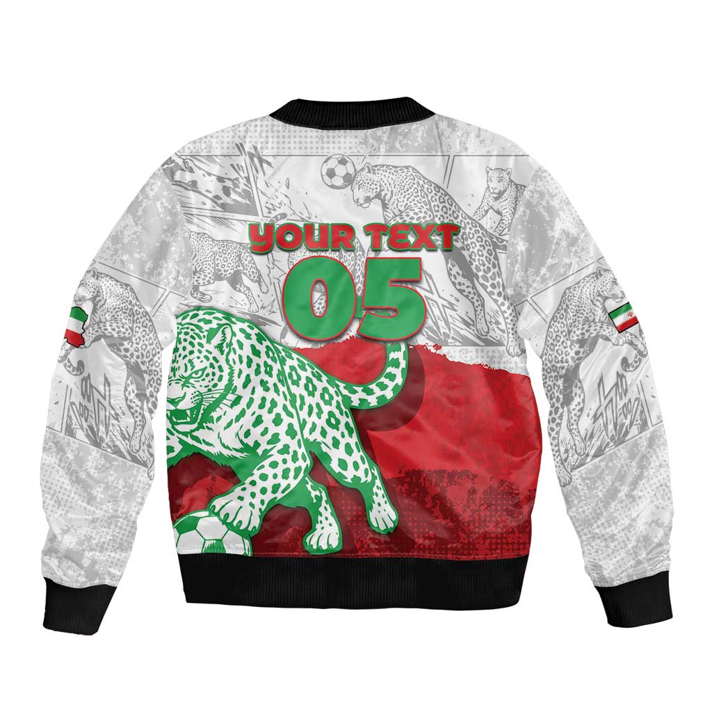 Custom Iran Football Sleeve Zip Bomber Jacket Leopard Comic Manga Art Style