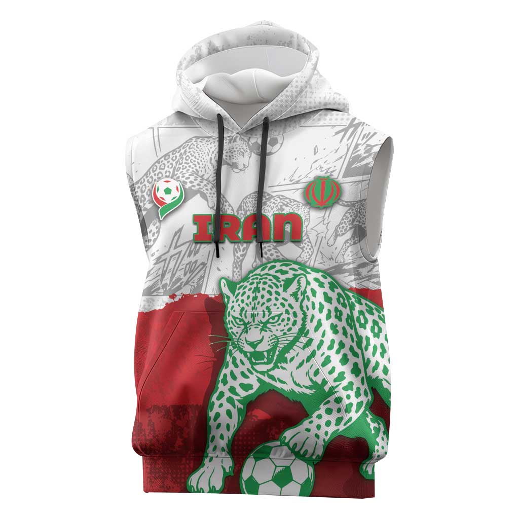 Custom Iran Football Sleeveless Hoodie Leopard Comic Manga Art Style