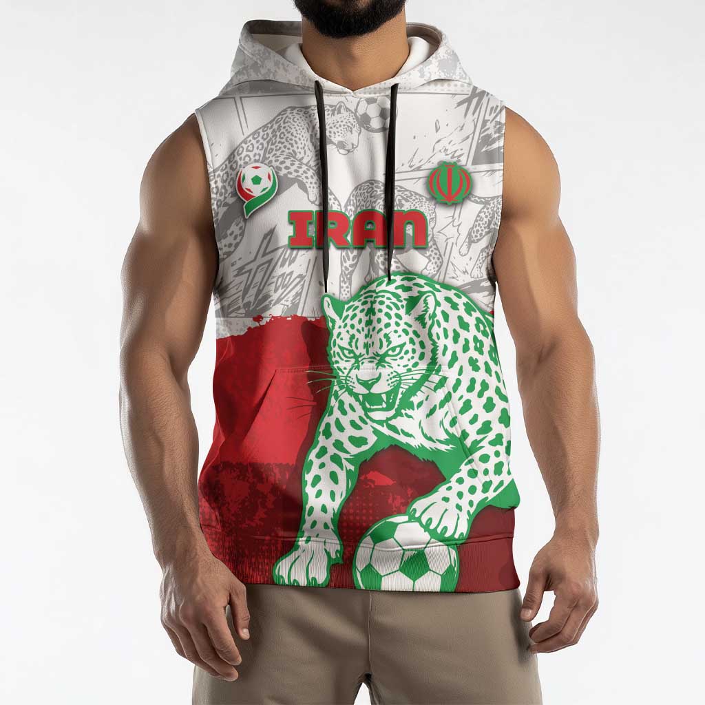 Custom Iran Football Sleeveless Hoodie Leopard Comic Manga Art Style