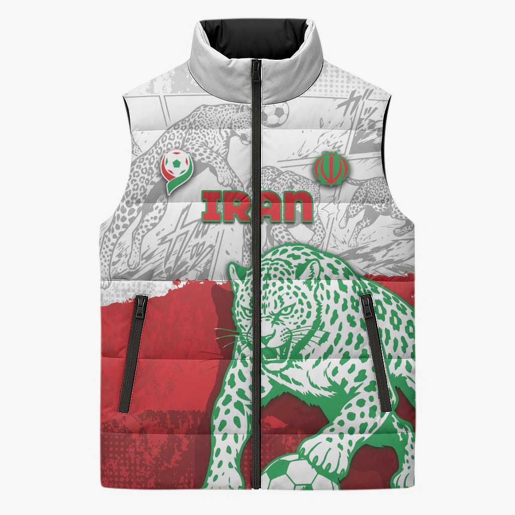 Custom Iran Football Sleeveless Puffer Jacket Leopard Comic Manga Art Style