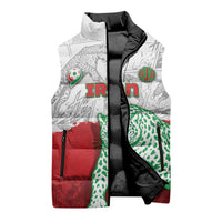 Custom Iran Football Sleeveless Puffer Jacket Leopard Comic Manga Art Style