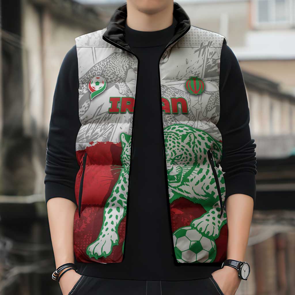 Custom Iran Football Sleeveless Puffer Jacket Leopard Comic Manga Art Style