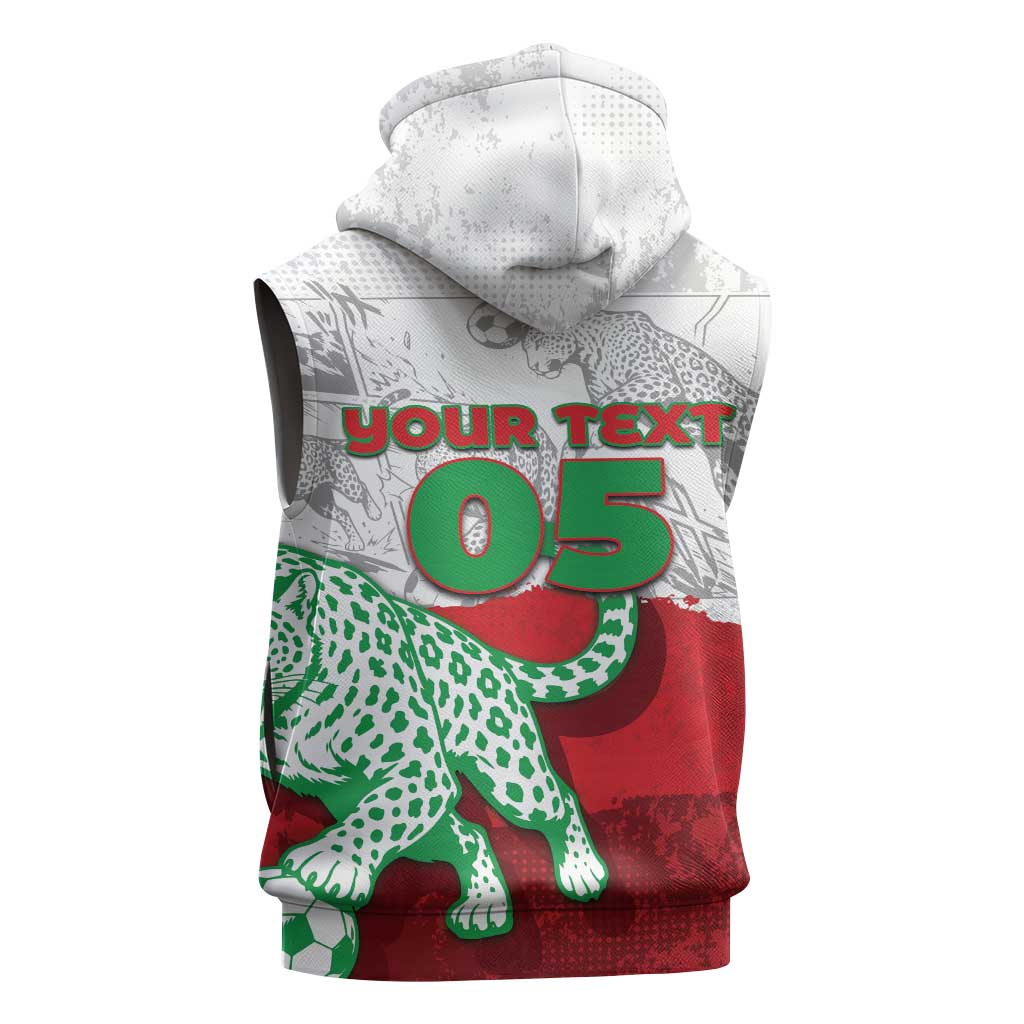 Custom Iran Football Sleeveless Zip Hoodie Leopard Comic Manga Art Style