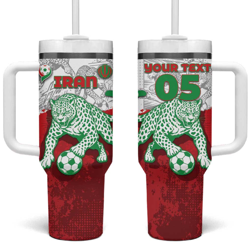 Custom Iran Football Tumbler With Handle Leopard Comic Manga Art Style