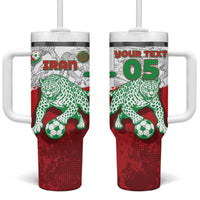 Custom Iran Football Tumbler With Handle Leopard Comic Manga Art Style