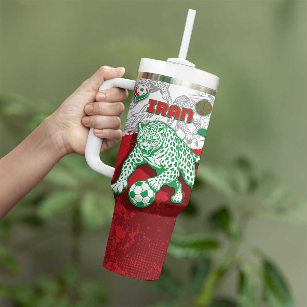 Custom Iran Football Tumbler With Handle Leopard Comic Manga Art Style