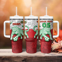 Custom Iran Football Tumbler With Handle Leopard Comic Manga Art Style