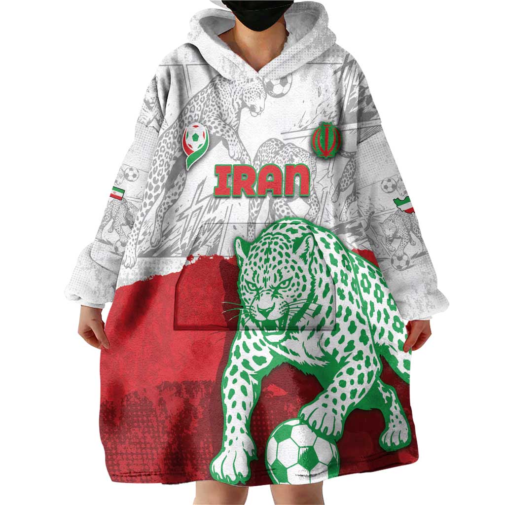 Custom Iran Football Wearable Blanket Hoodie Leopard Comic Manga Art Style