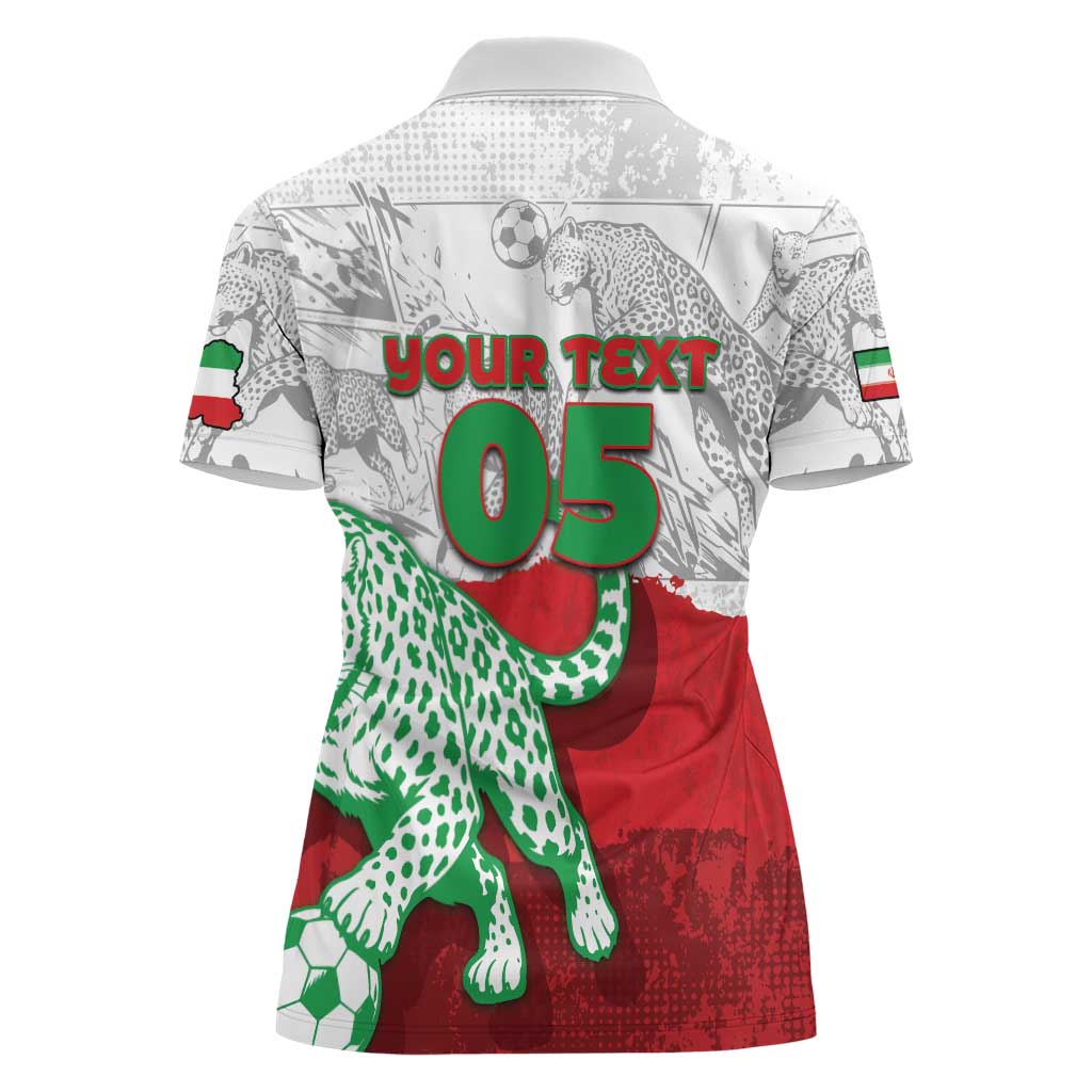 Custom Iran Football Women Polo Shirt Leopard Comic Manga Art Style