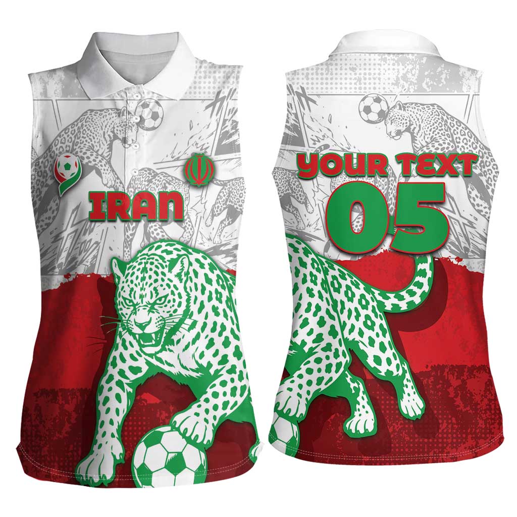 Custom Iran Football Women Sleeveless Polo Shirt Leopard Comic Manga Art Style