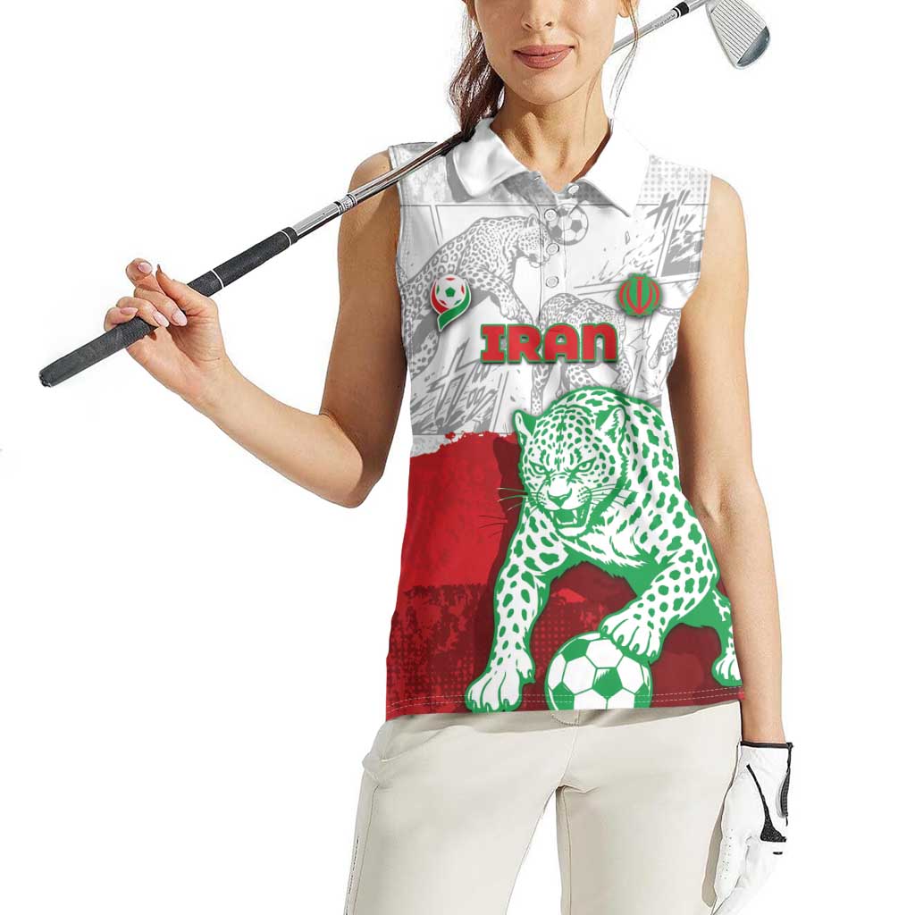 Custom Iran Football Women Sleeveless Polo Shirt Leopard Comic Manga Art Style